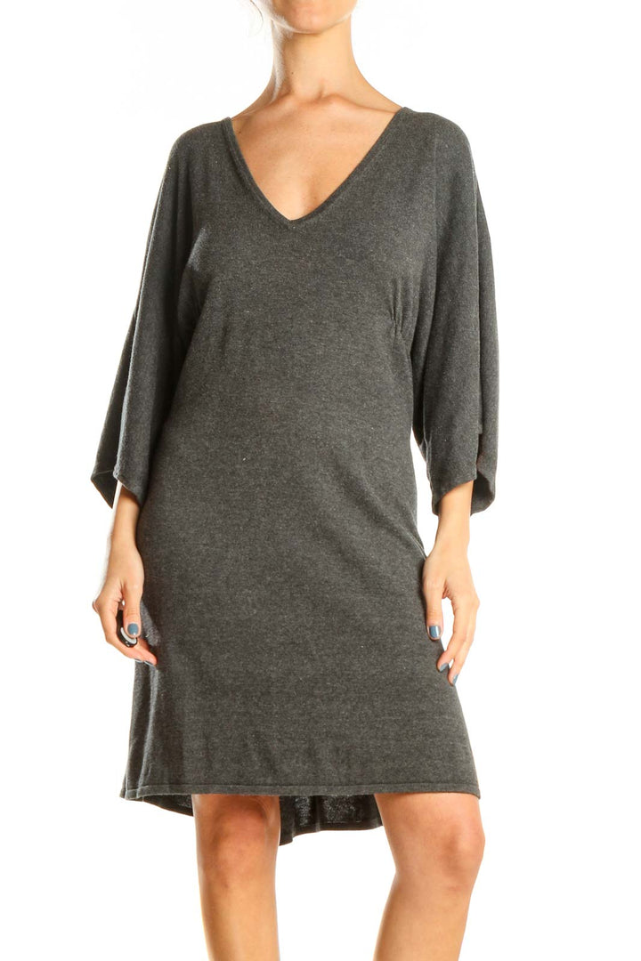 Gray V-Neck A-Line Dress