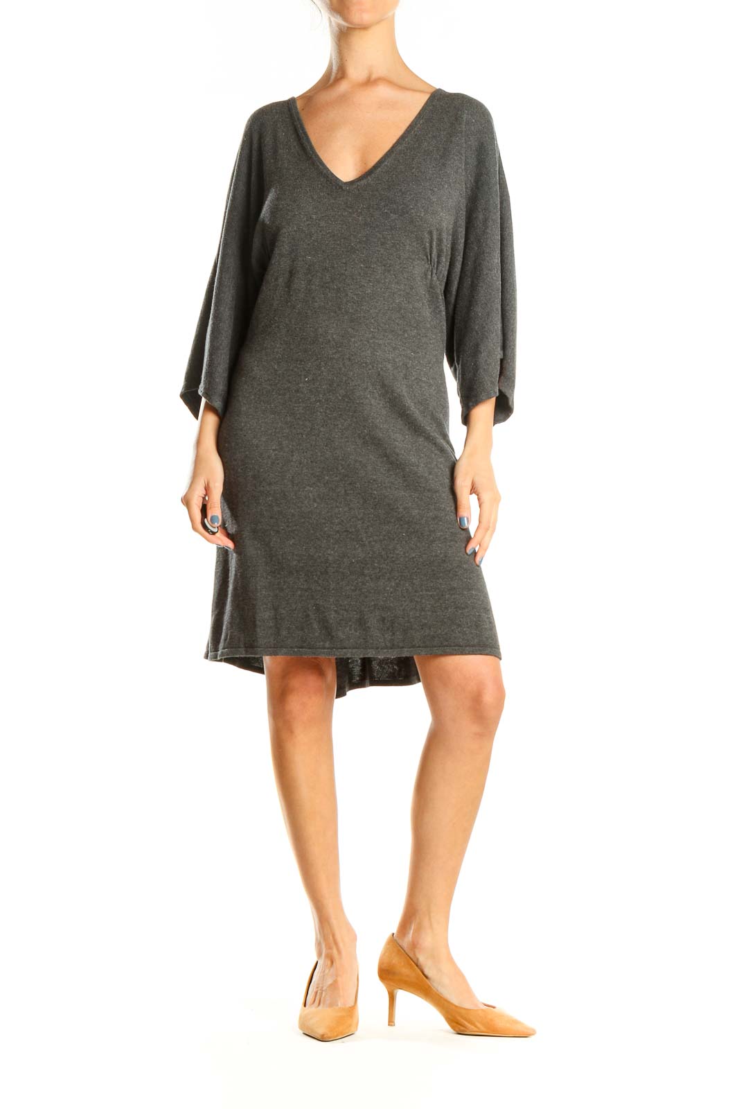 Gray V-Neck A-Line Dress