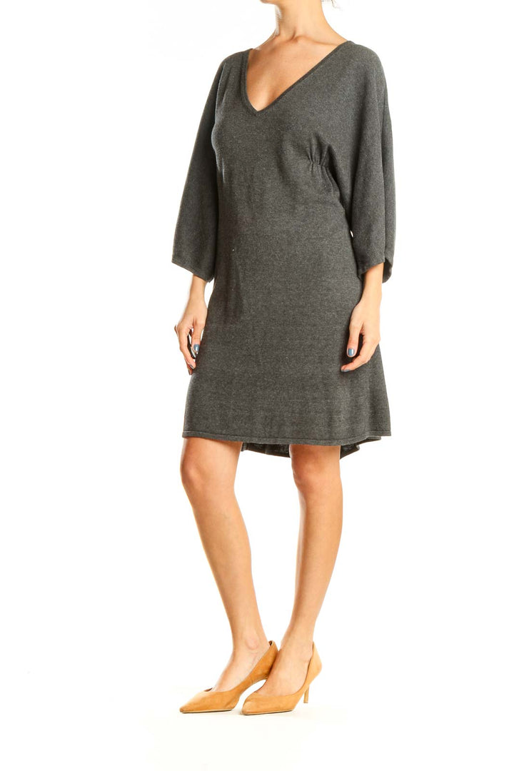 Gray V-Neck A-Line Dress