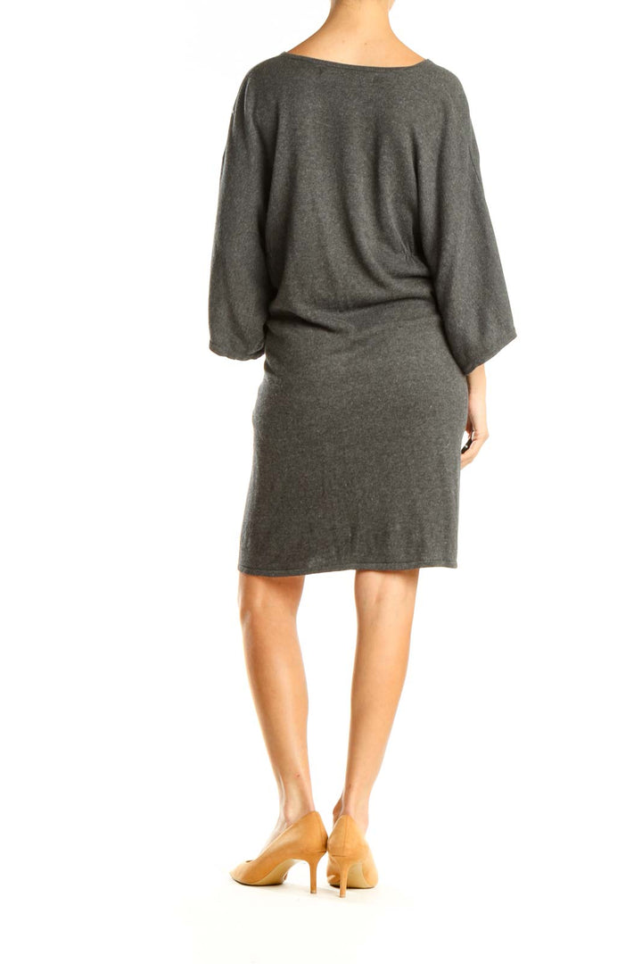 Gray V-Neck A-Line Dress