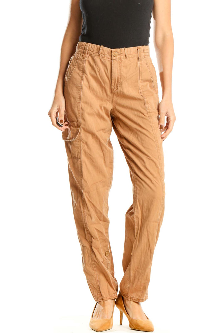 Orange Textured Classic Cargos Pants