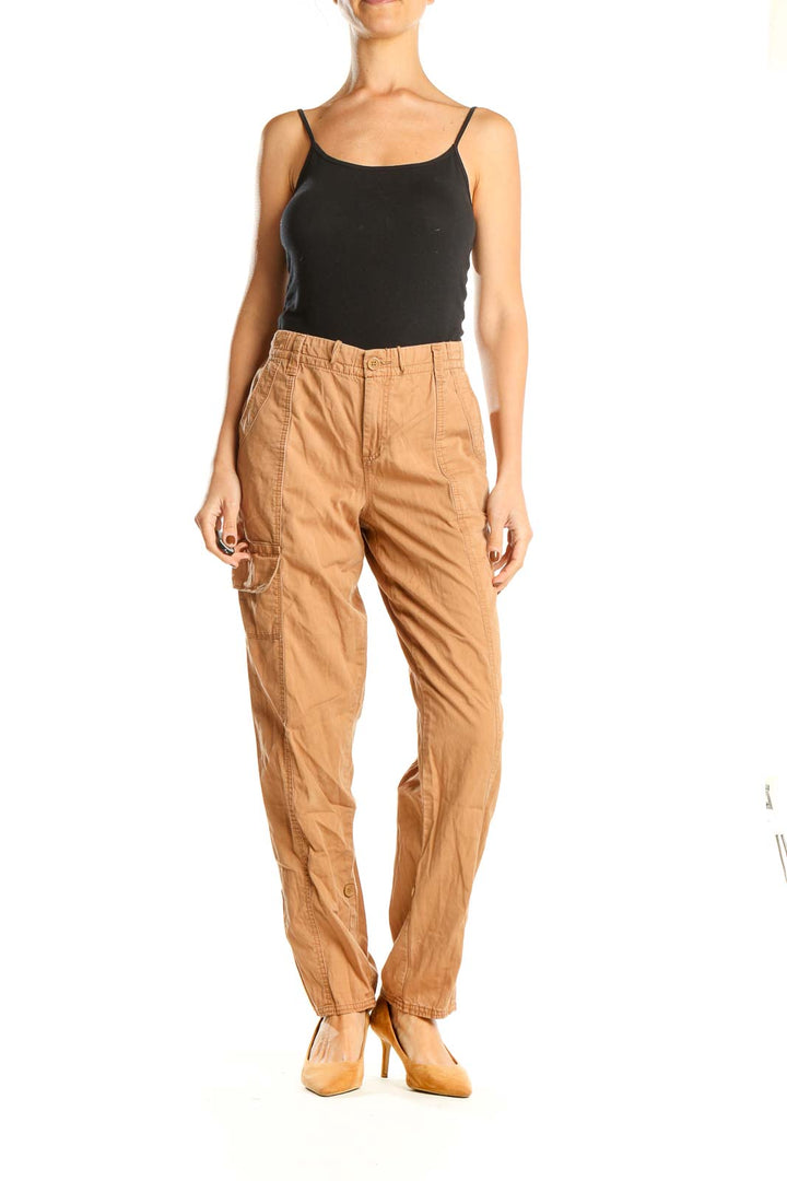 Orange Textured Classic Cargos Pants