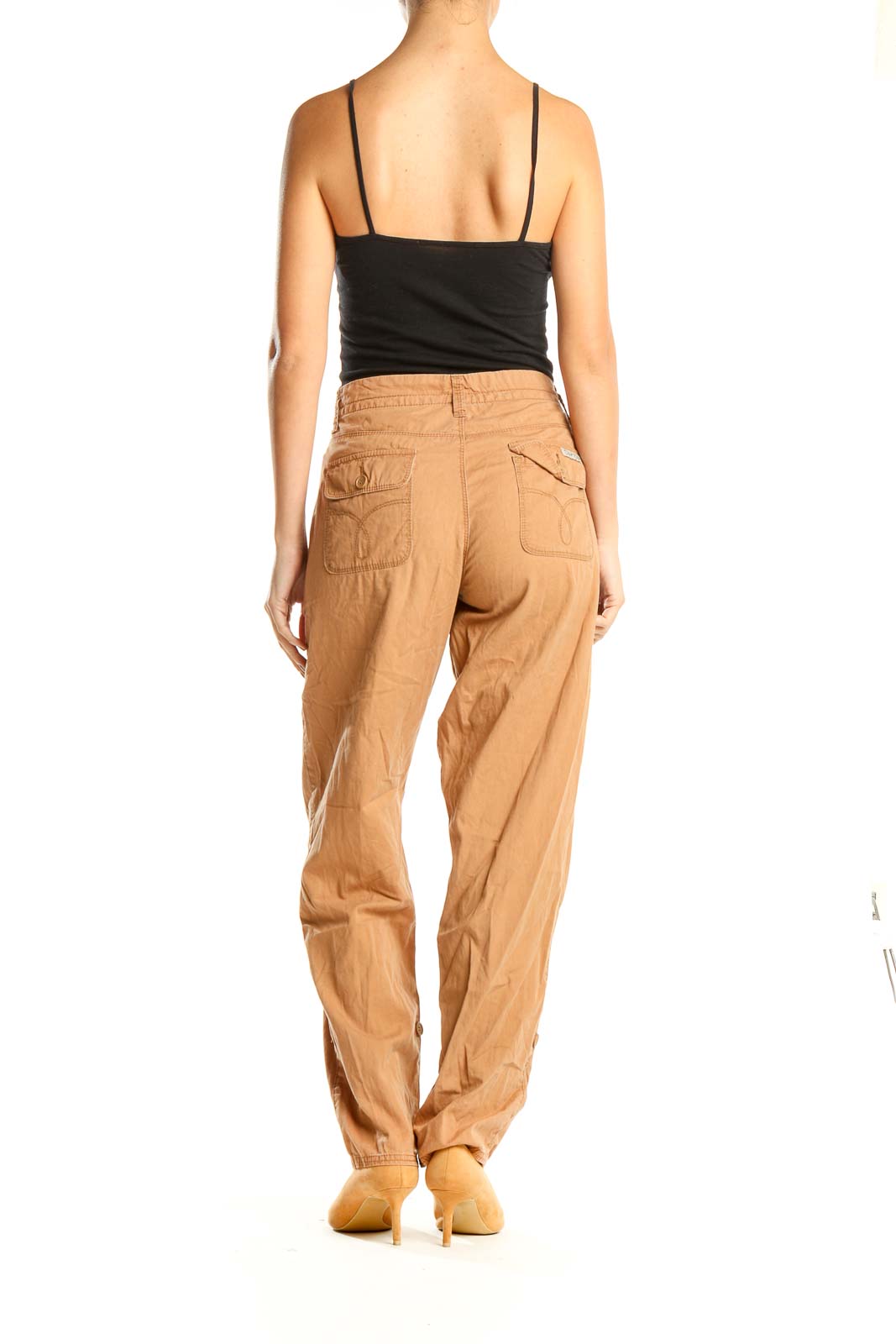 Orange Textured Classic Cargos Pants