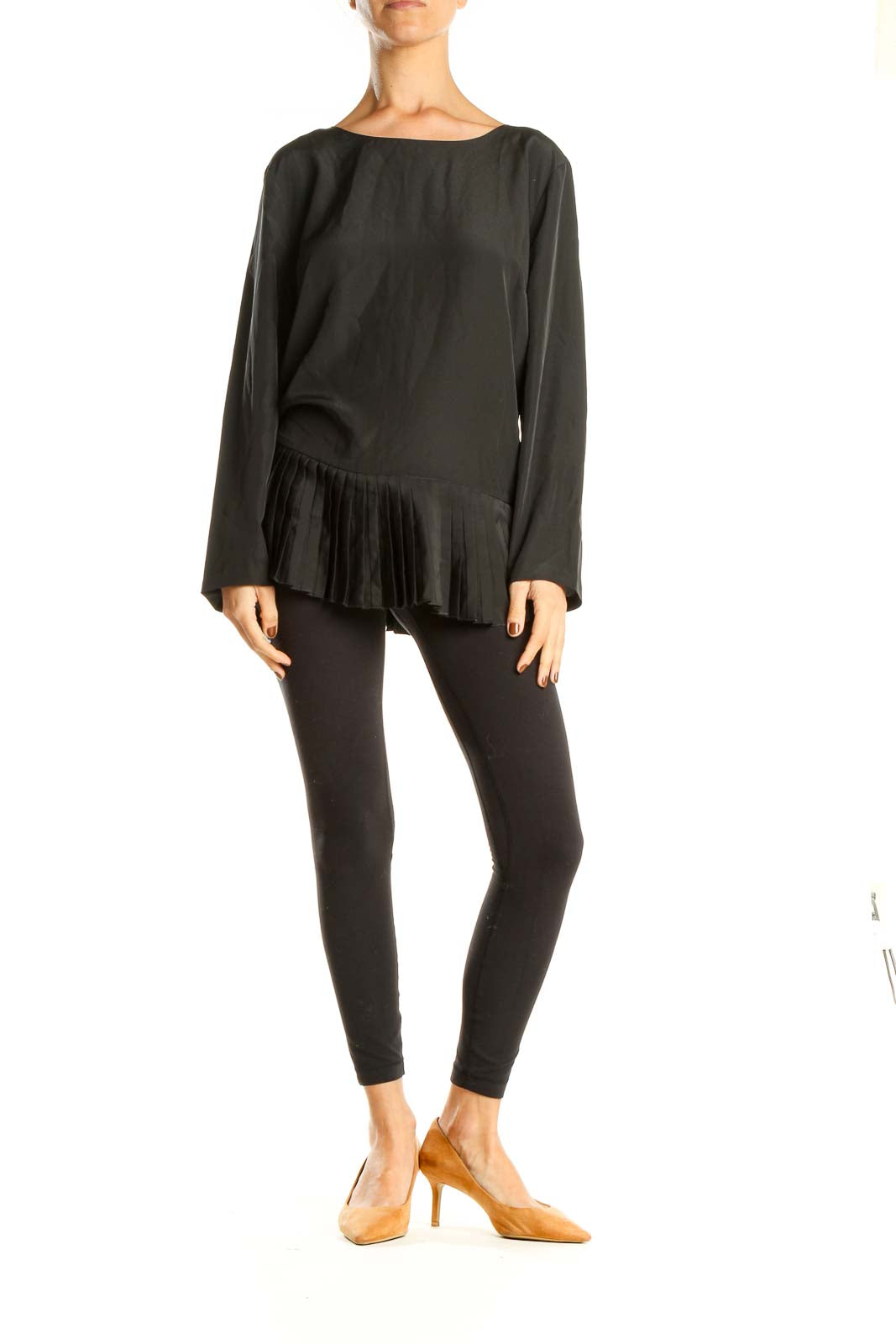 Black All Day Wear Pleated Top