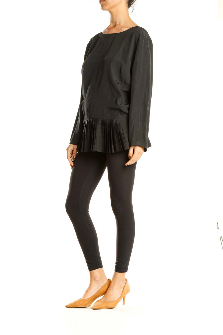 Black All Day Wear Pleated Top