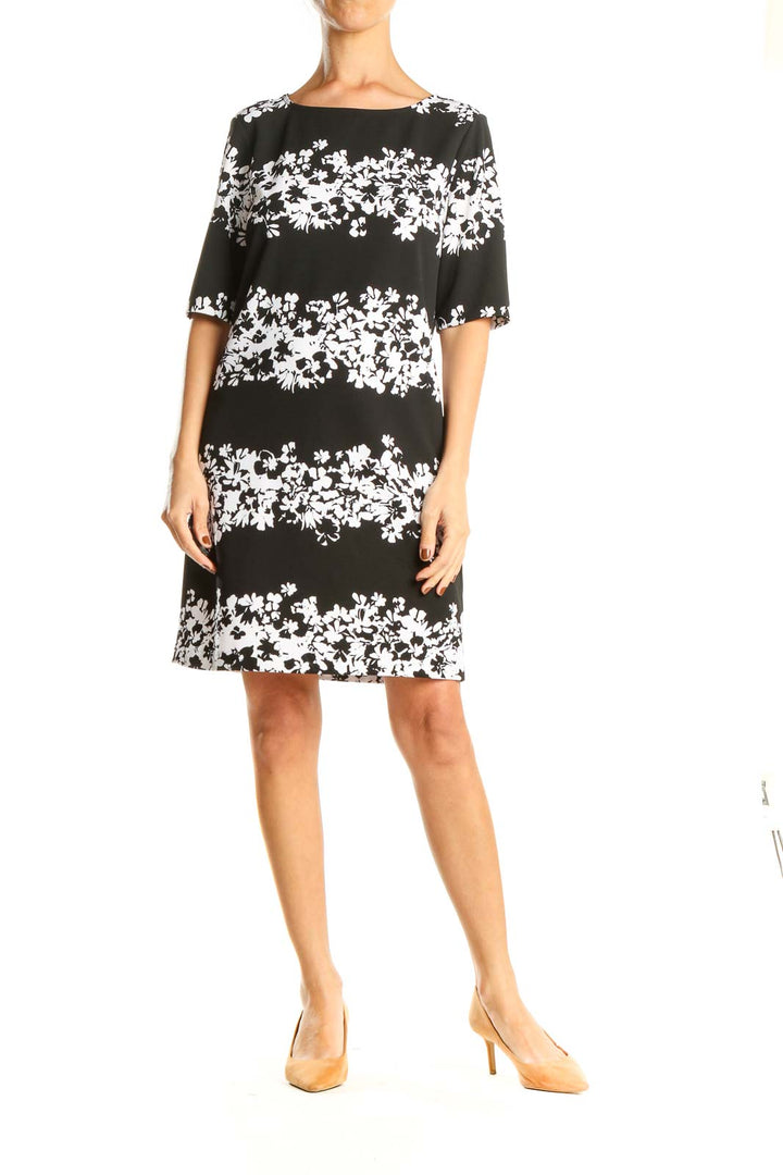 Black White Floral Day Sheath Dress