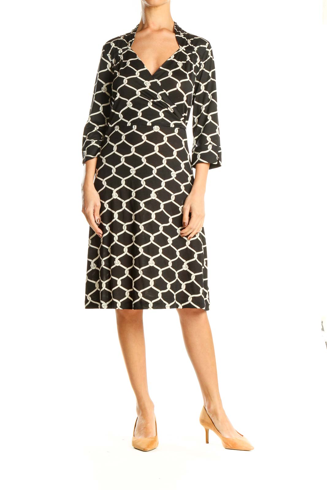 Black Printed Retro A-Line Dress