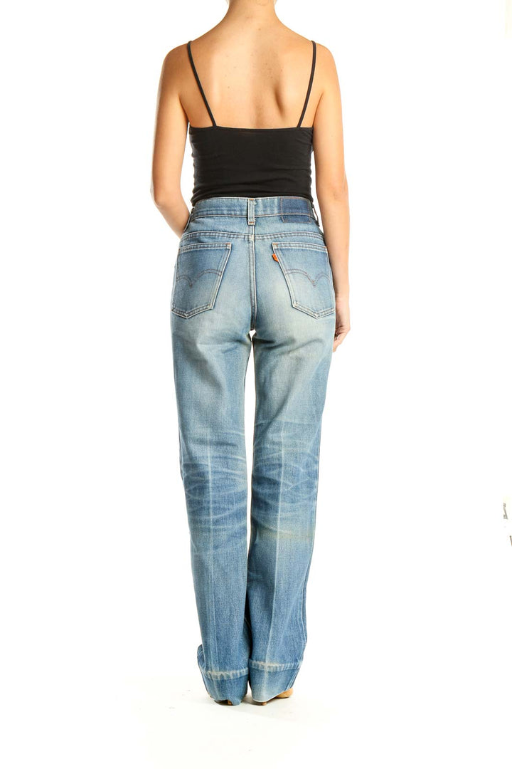 Blue High Waisted Straight Leg Jeans