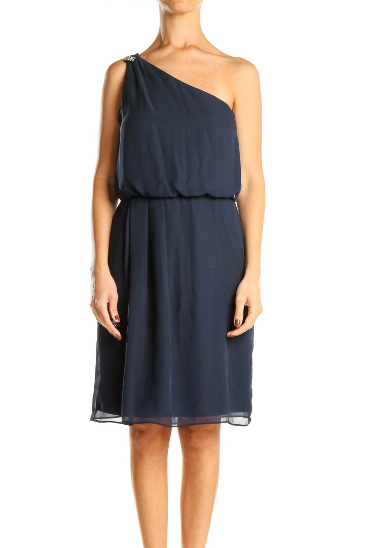 Blue Classic One Shoulder Fit & Flare Dress