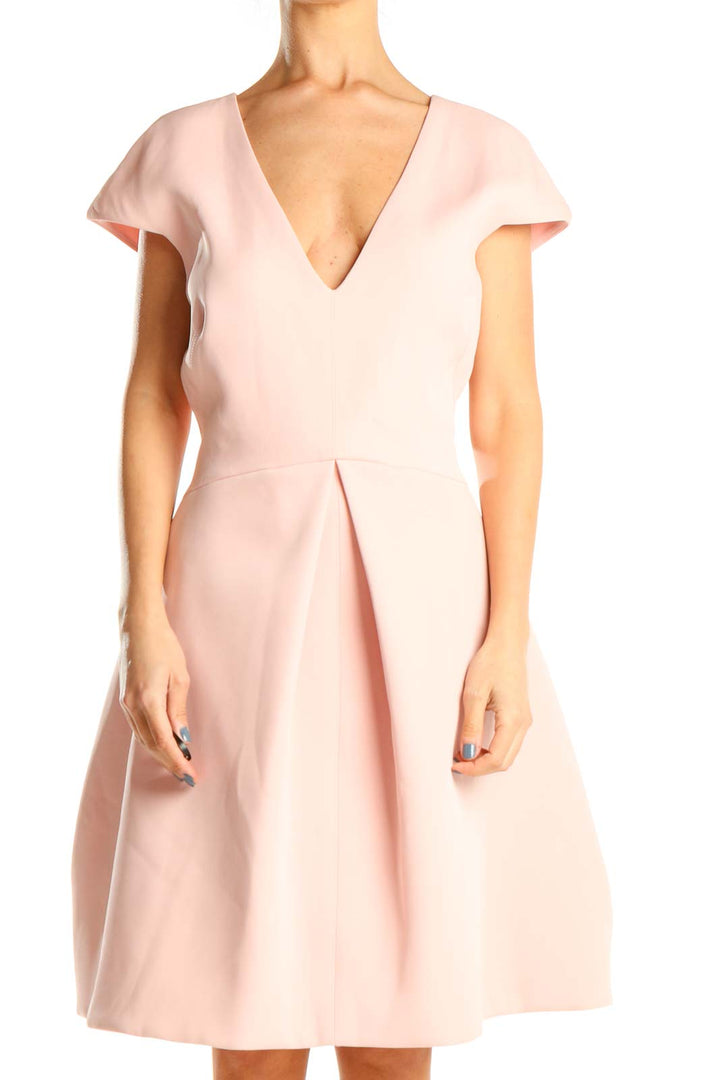 Pink V-Neck Classic Fit & Flare Dress