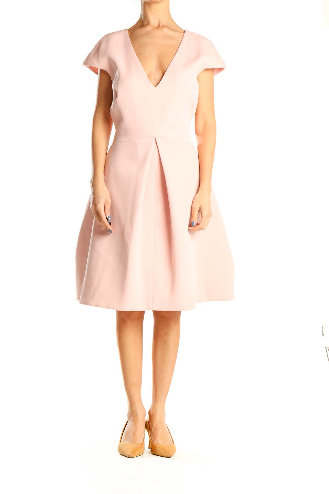 Pink V-Neck Classic Fit & Flare Dress