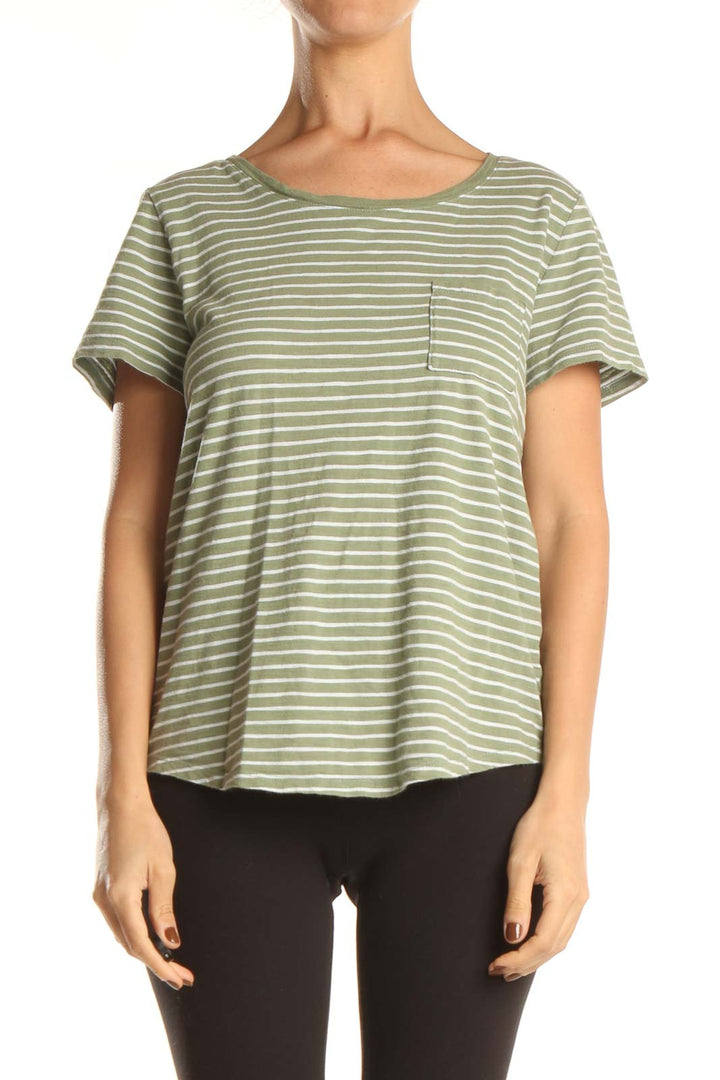 Green Striped Casual T-Shirt