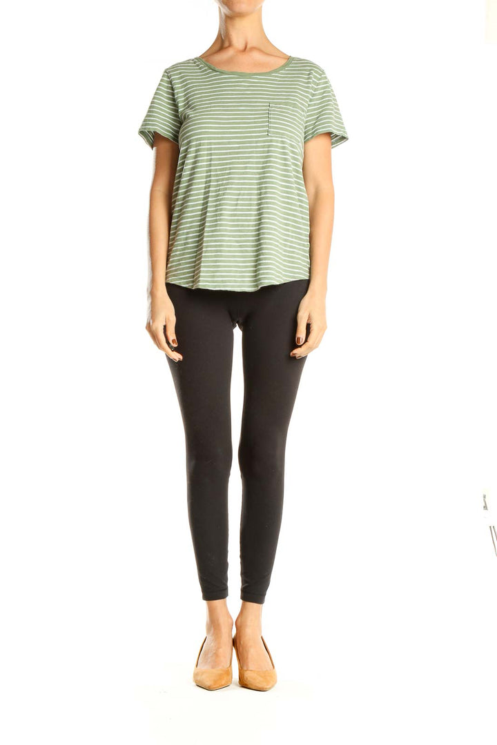 Green Striped Casual T-Shirt