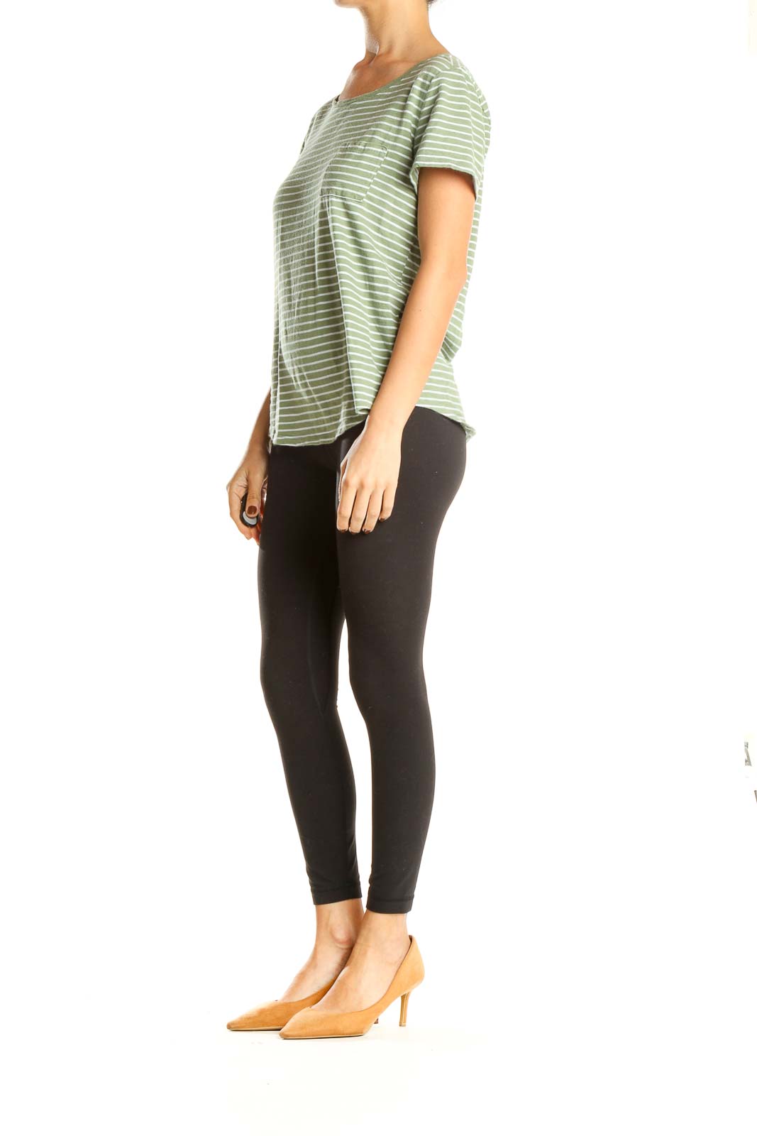 Green Striped Casual T-Shirt