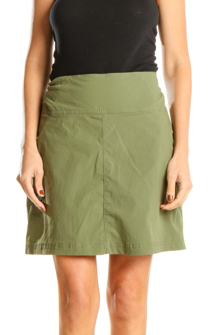 Green Solid Casual A-Line Skirt