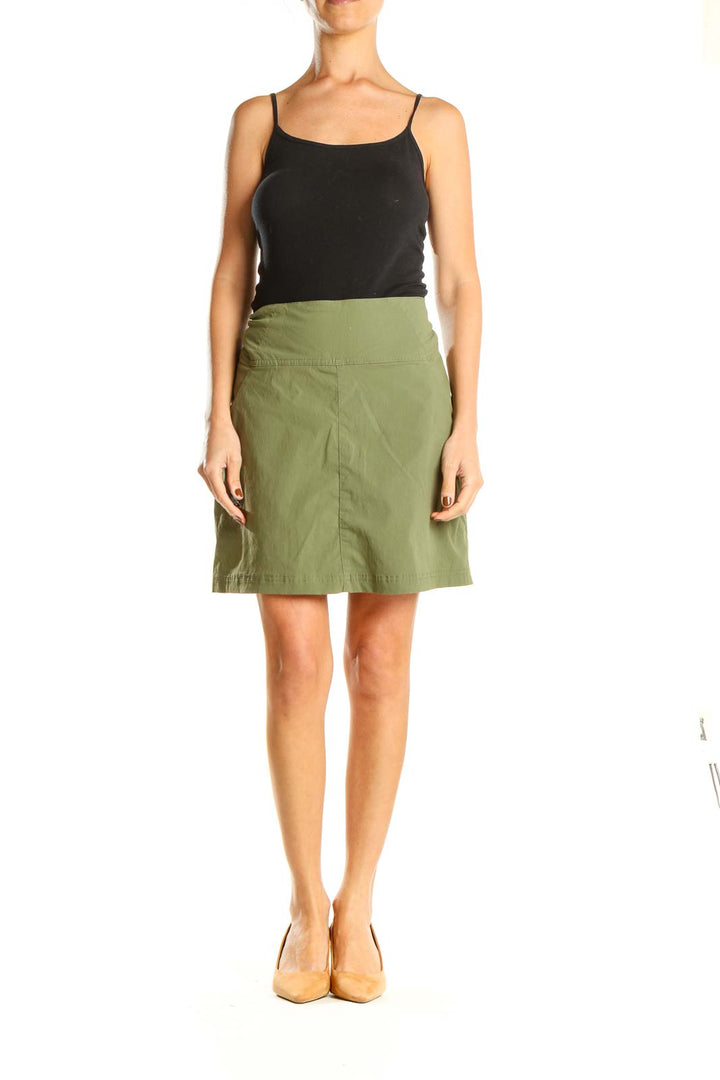 Green Solid Casual A-Line Skirt