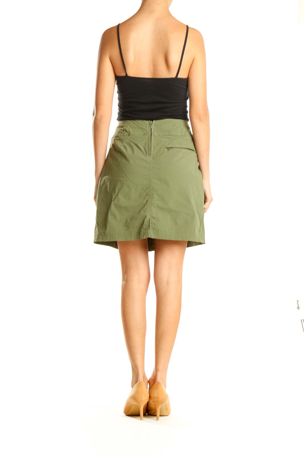 Green Solid Casual A-Line Skirt