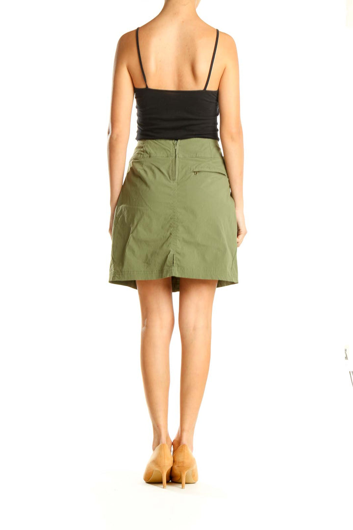 Green Solid Casual A-Line Skirt