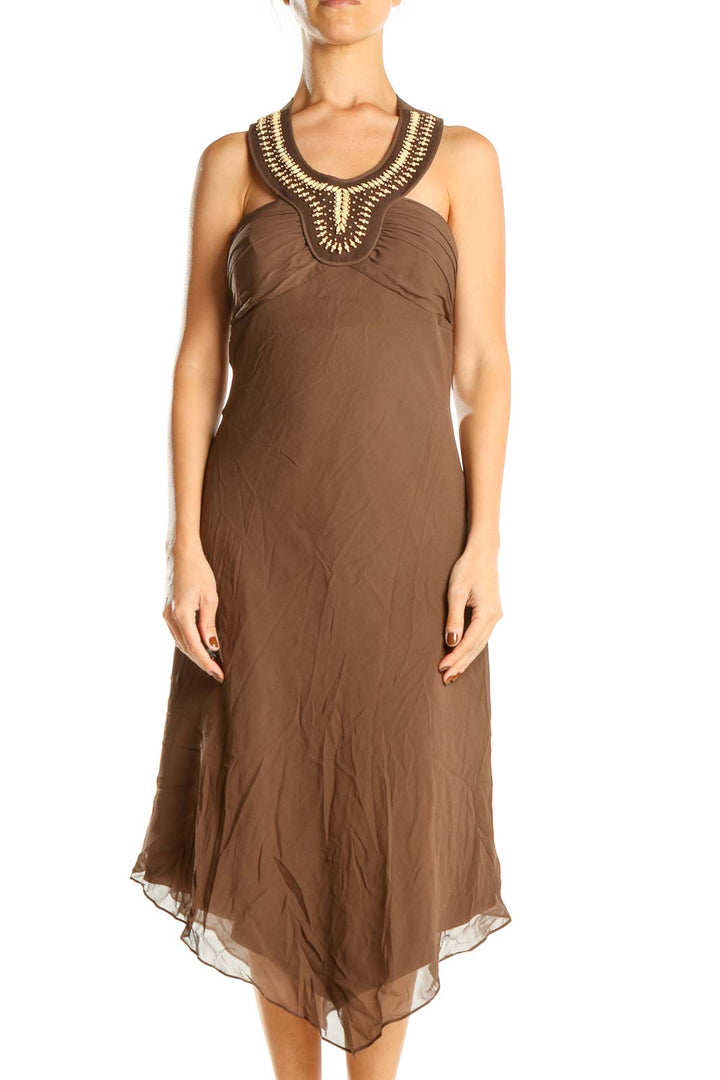 Brown Retro Halter Dress