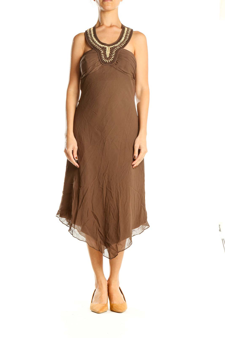 Brown Retro Halter Dress