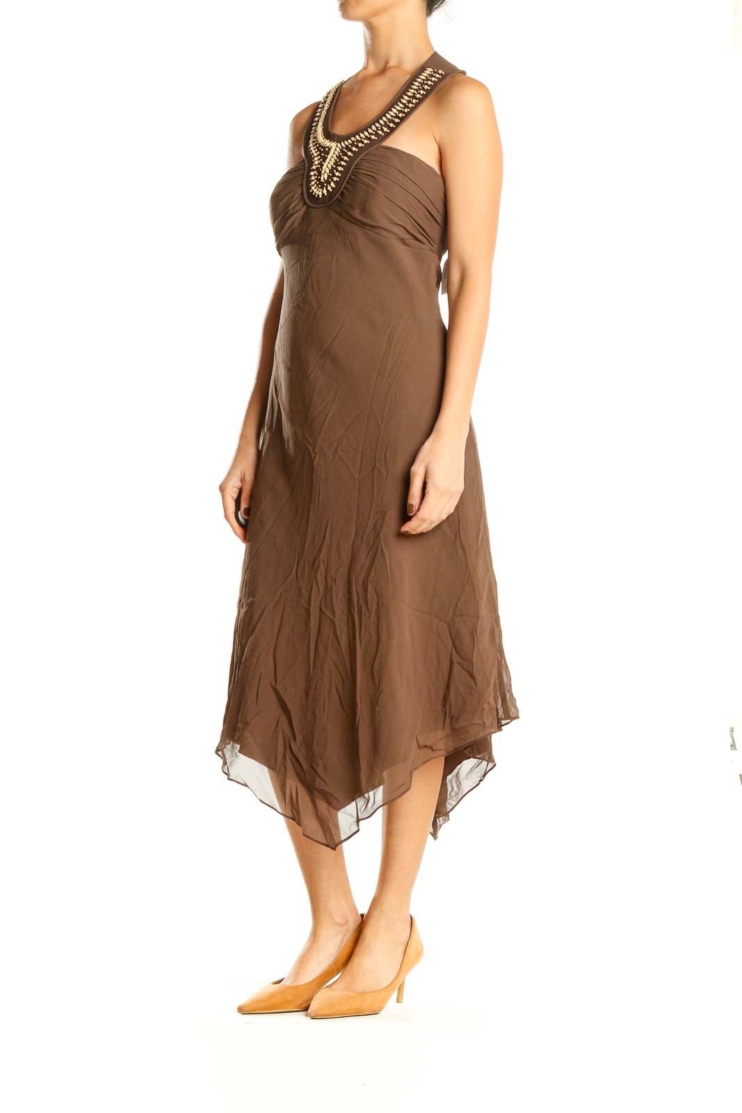 Brown Retro Halter Dress