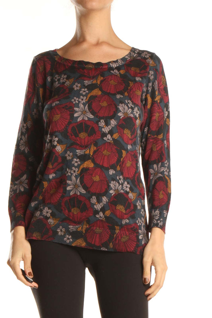 Multicolor Floral Print Retro Long Sleeve Top