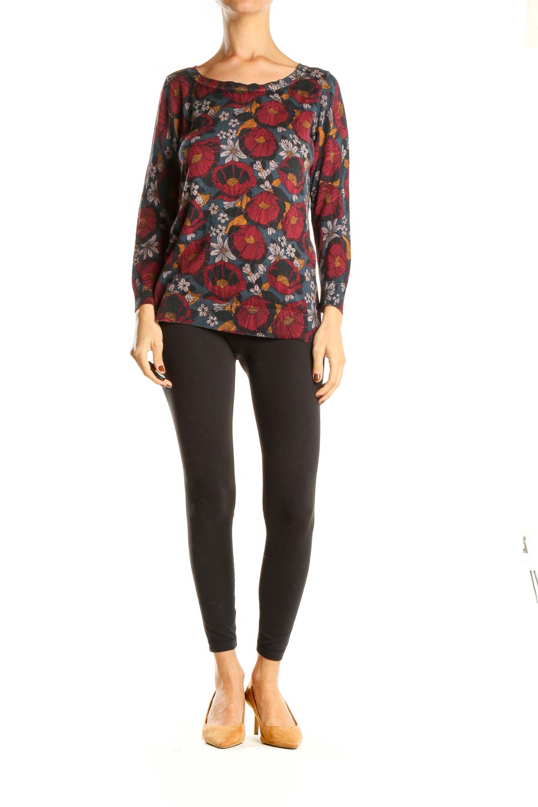 Multicolor Floral Print Retro Long Sleeve Top