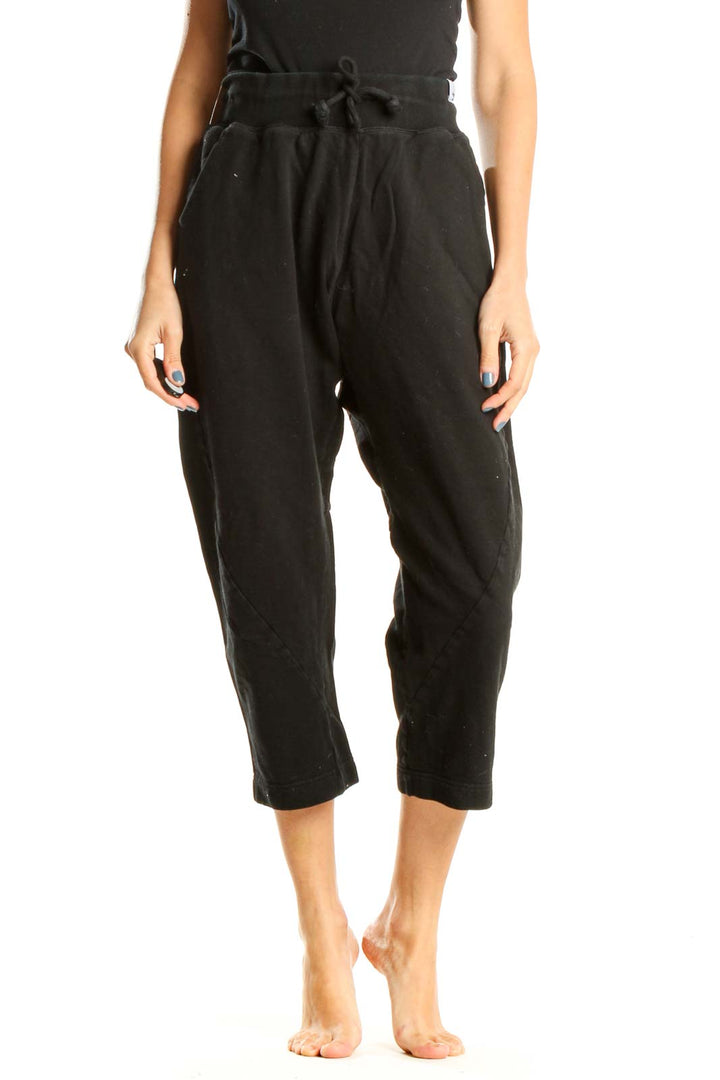 Black Textured Cropped Sweatpants