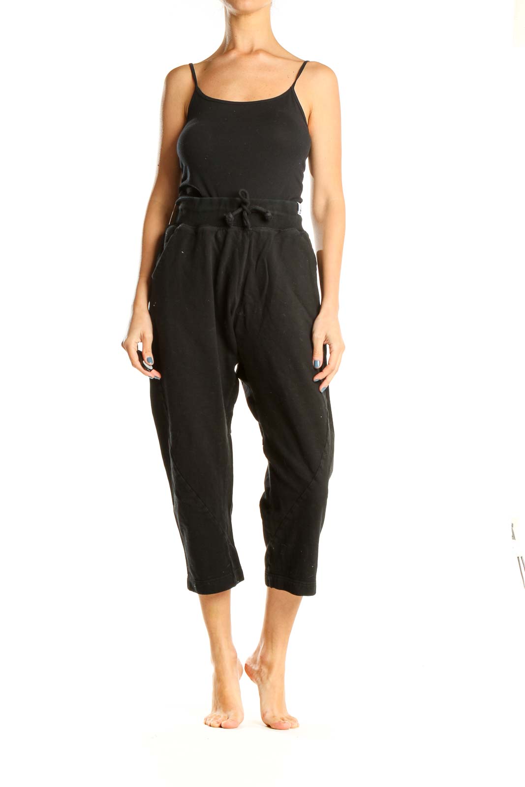 Black Textured Cropped Sweatpants