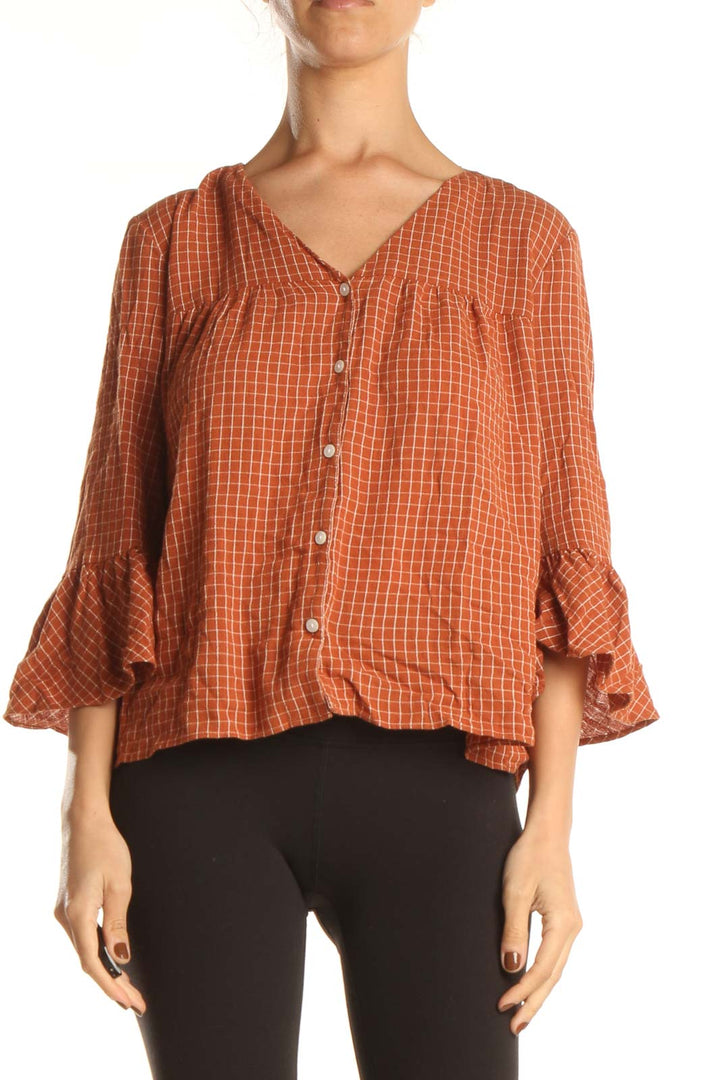 Orange Checkered Classic Blouse