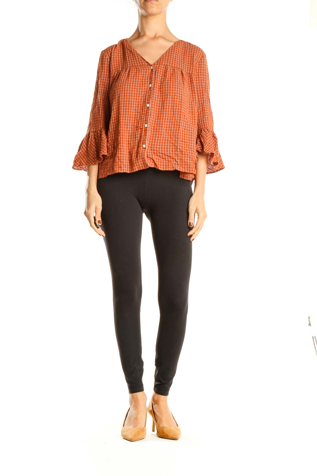 Orange Checkered Classic Blouse