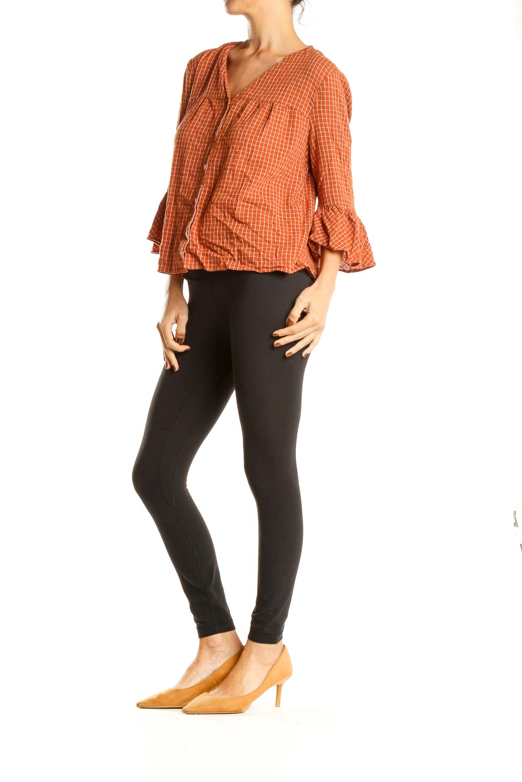 Orange Checkered Classic Blouse