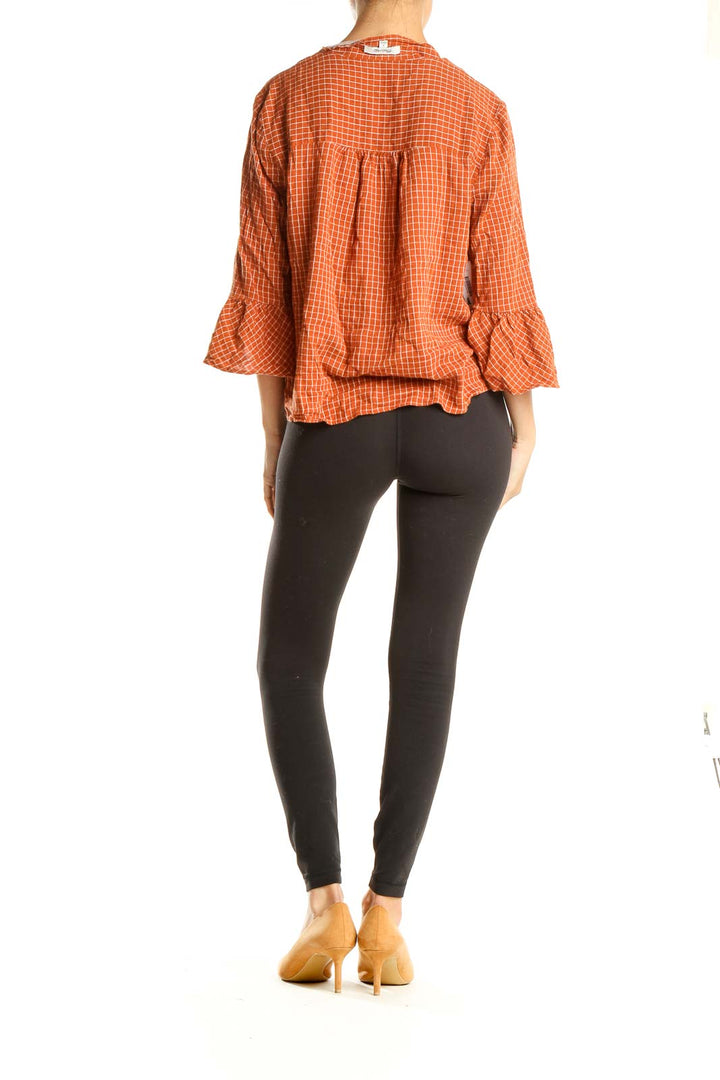 Orange Checkered Classic Blouse