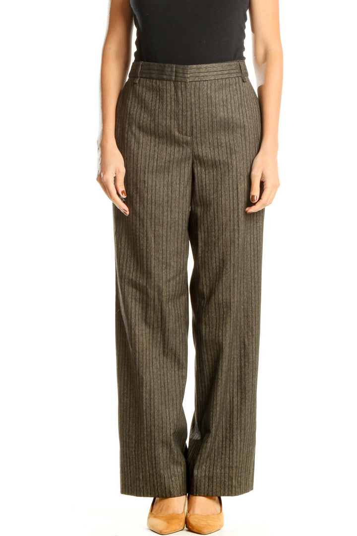 Brown Striped Classic Trousers