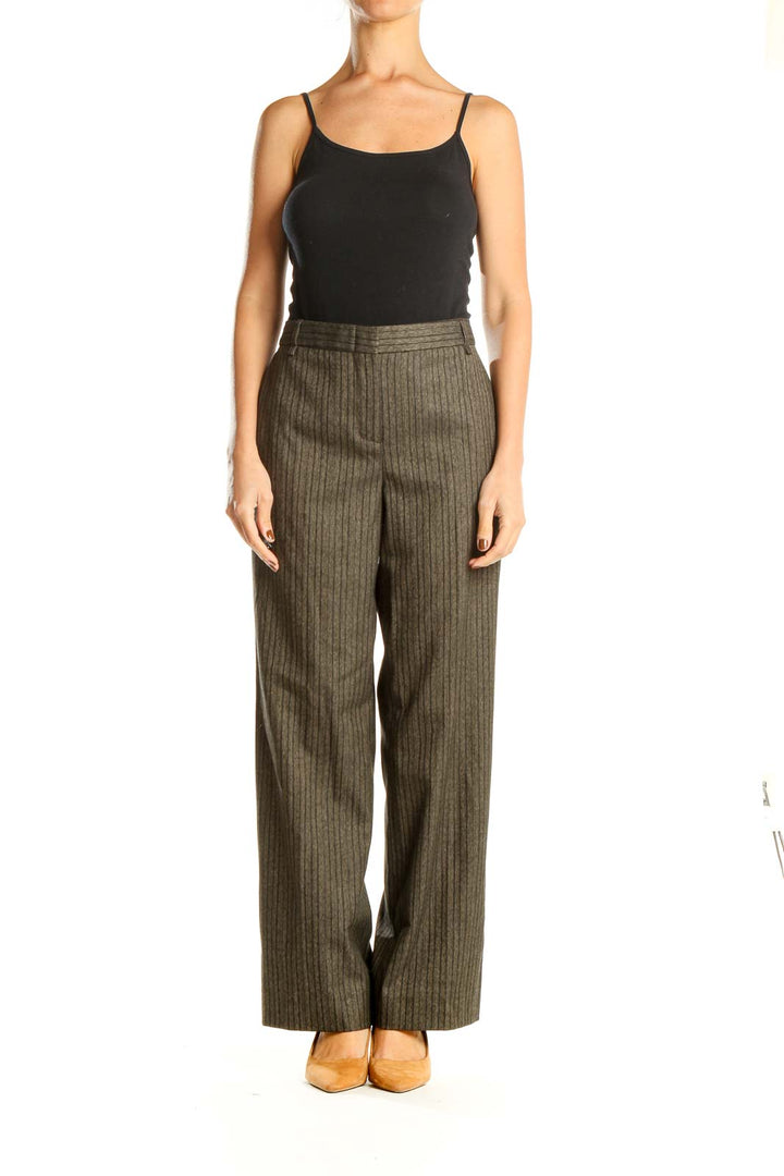 Brown Striped Classic Trousers