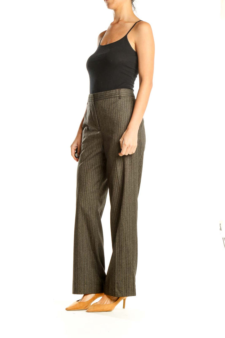 Brown Striped Classic Trousers