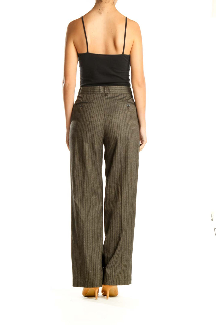 Brown Striped Classic Trousers