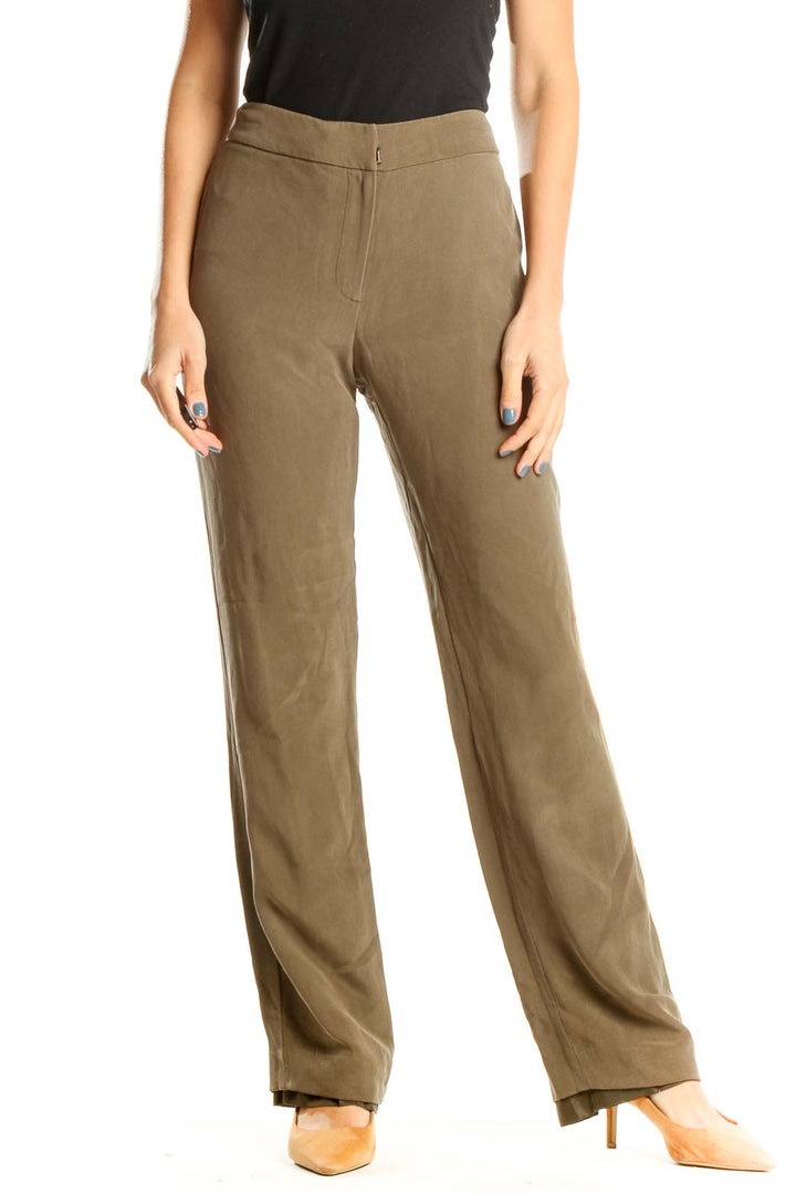 Brown Textured Classic Trousers