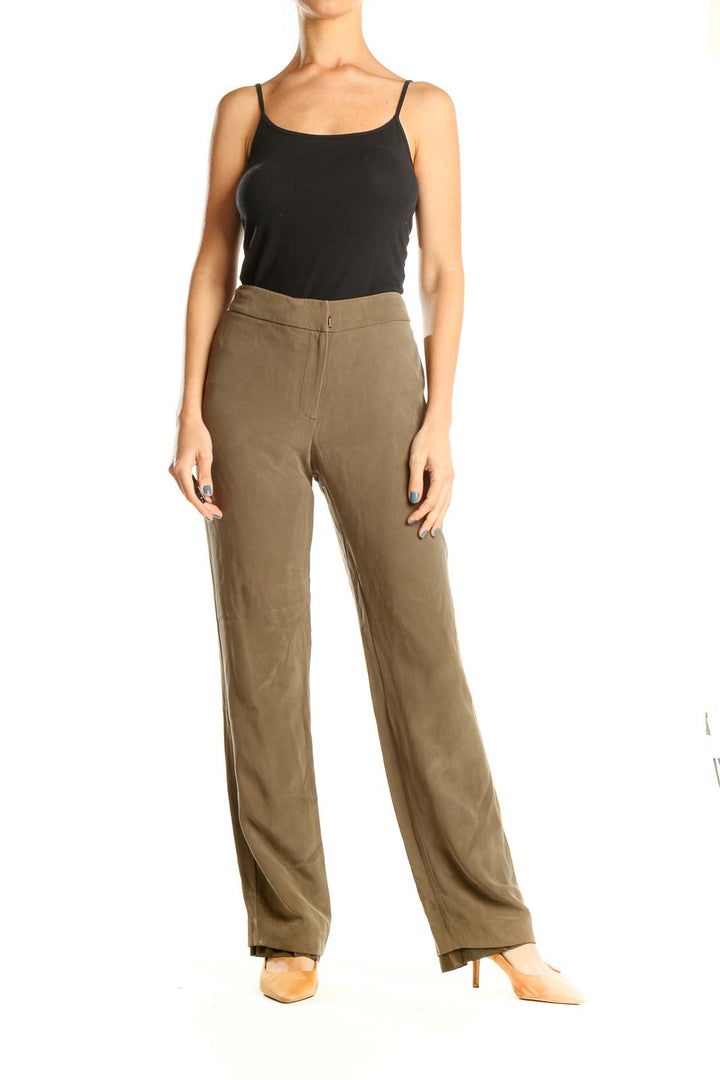 Brown Textured Classic Trousers