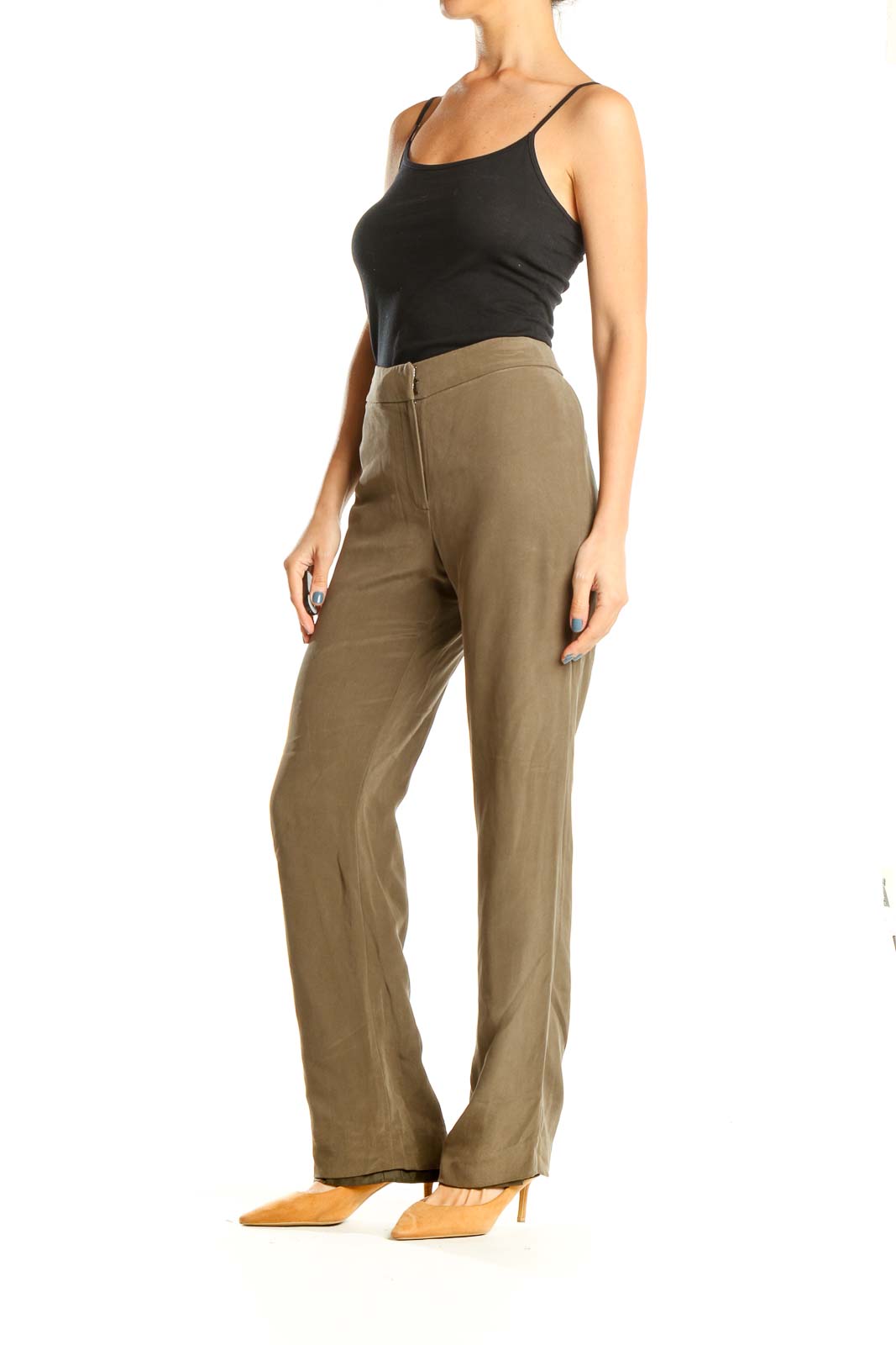 Brown Textured Classic Trousers