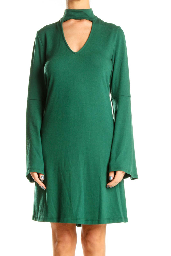 Green Day High Neck Sheath Dress With Cutout Detail