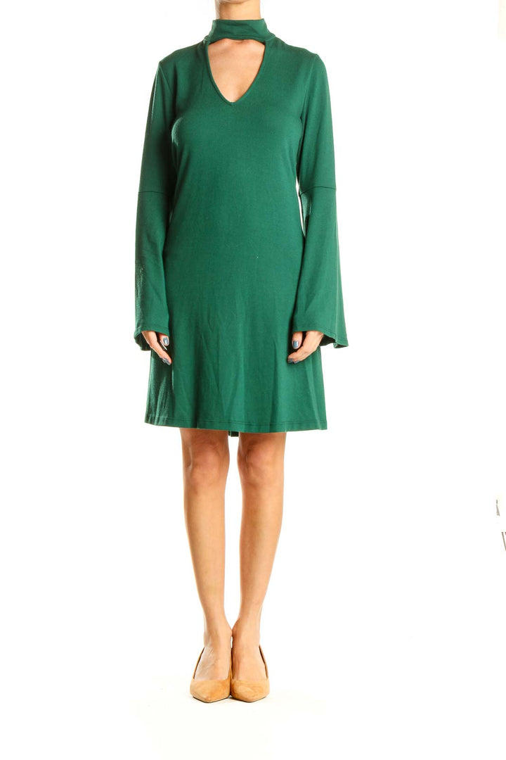 Green Day High Neck Sheath Dress With Cutout Detail