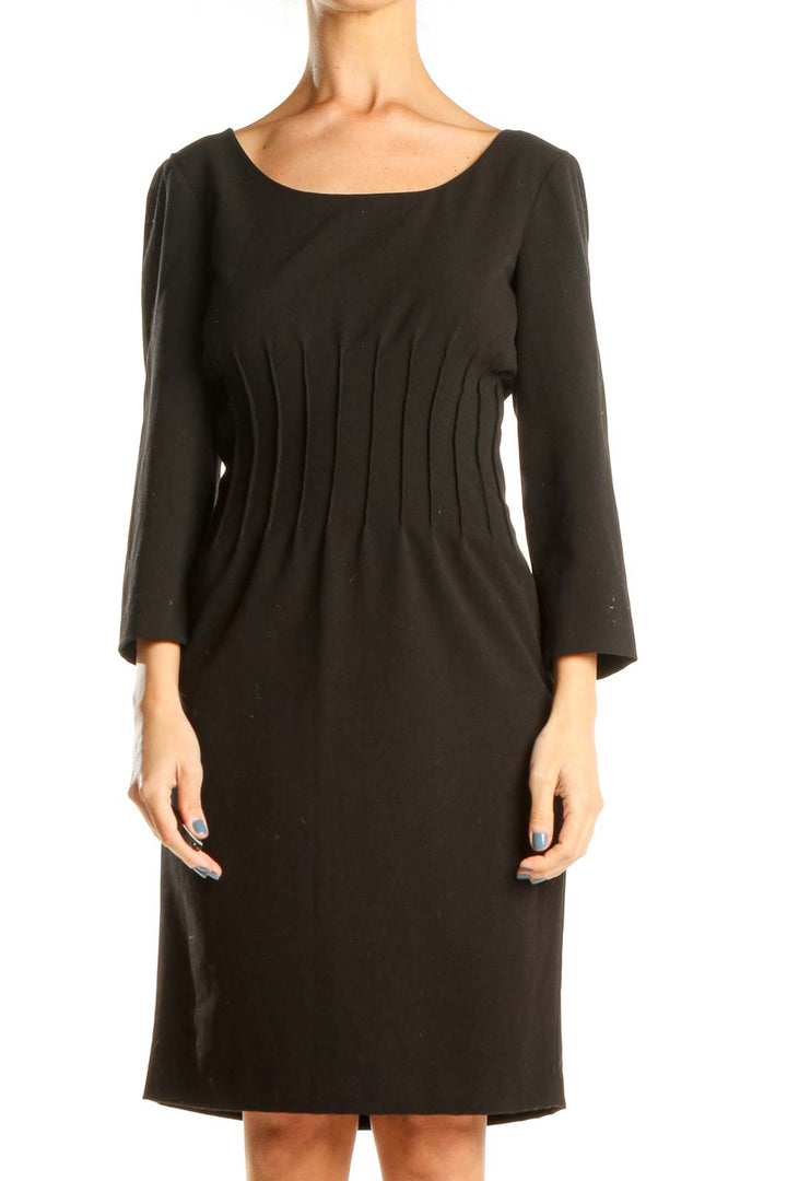 Black Work Long Sleeve Sheath Dress With Corset Detail