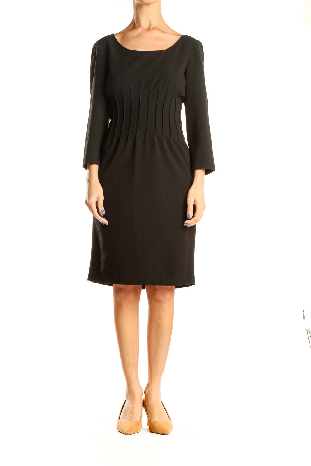 Black Work Long Sleeve Sheath Dress With Corset Detail