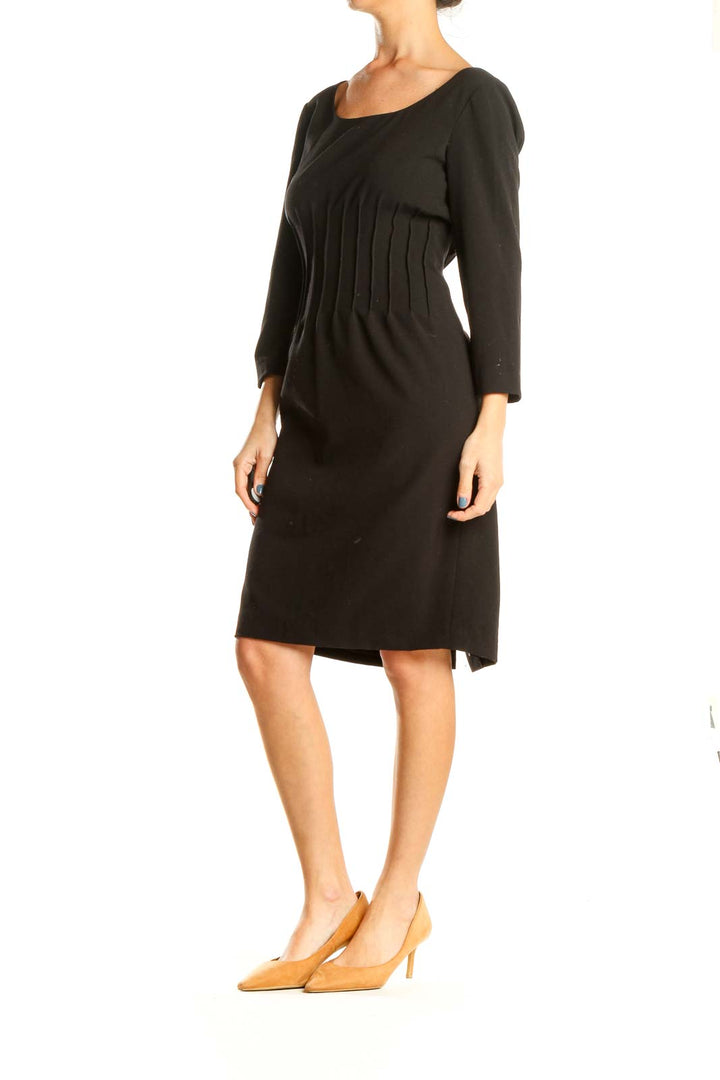 Black Work Long Sleeve Sheath Dress With Corset Detail