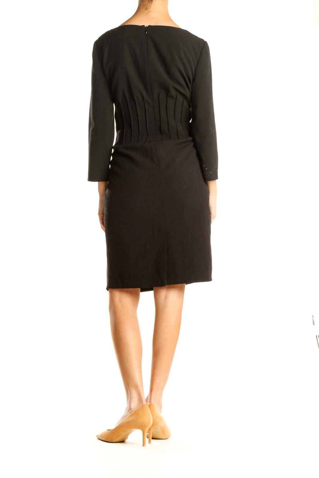 Black Work Long Sleeve Sheath Dress With Corset Detail