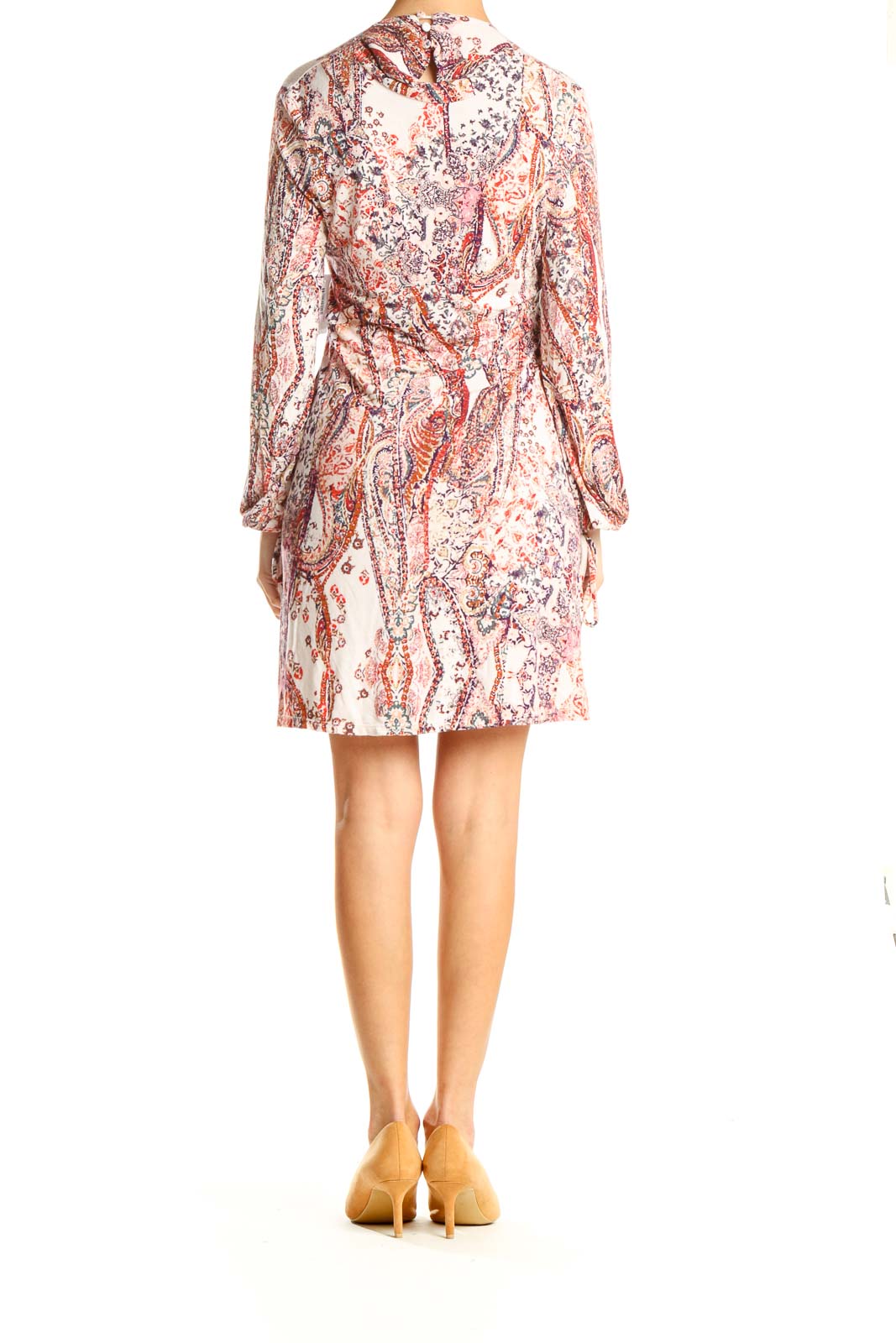 Back view of Free People white floral paisley mini dress showing all-over print