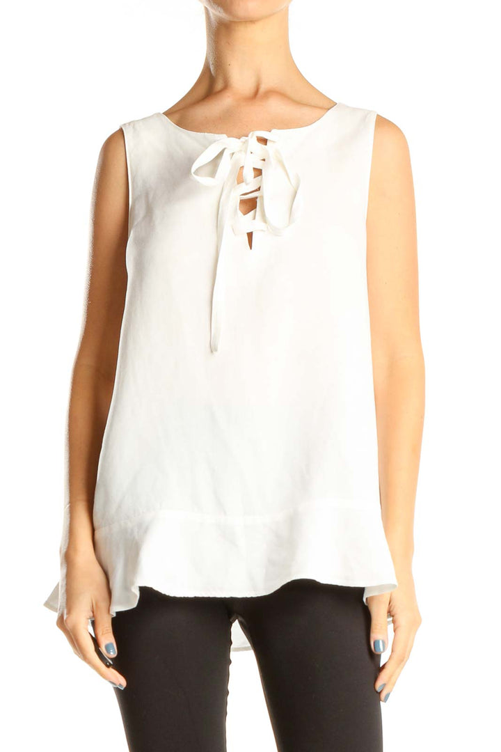 White Chic Lace Up Blouse