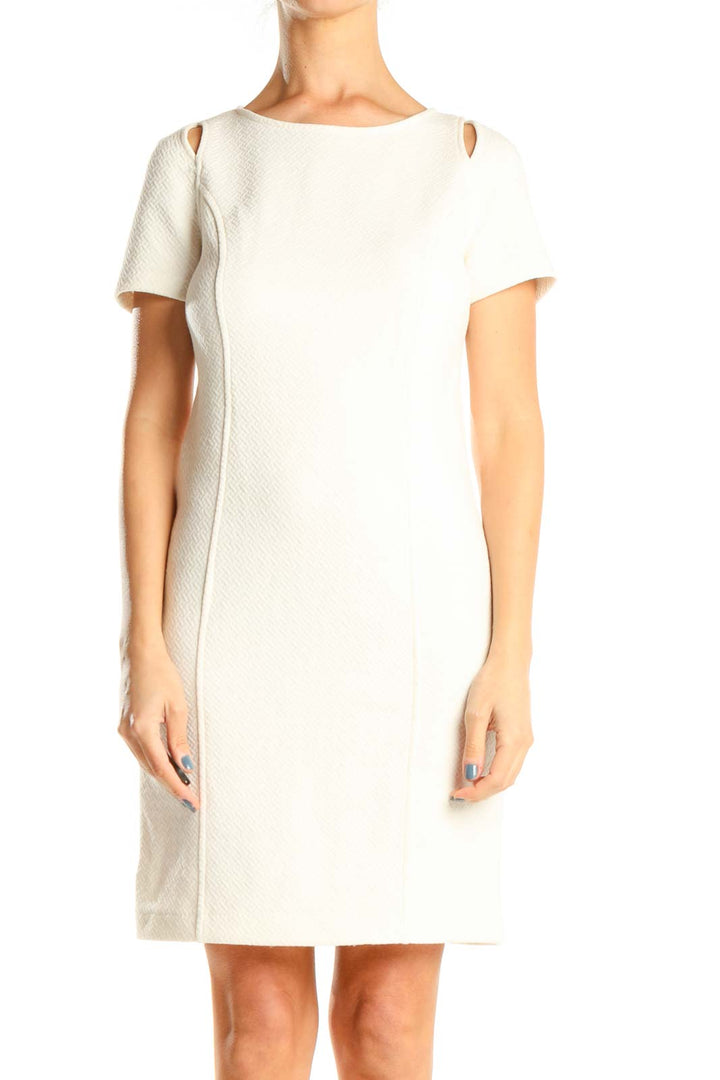 White Textured Classic Shift Dress