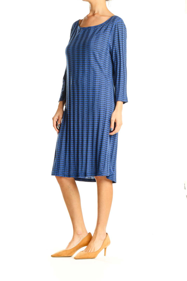 Blue Chevron Print Casual A-Line Dress